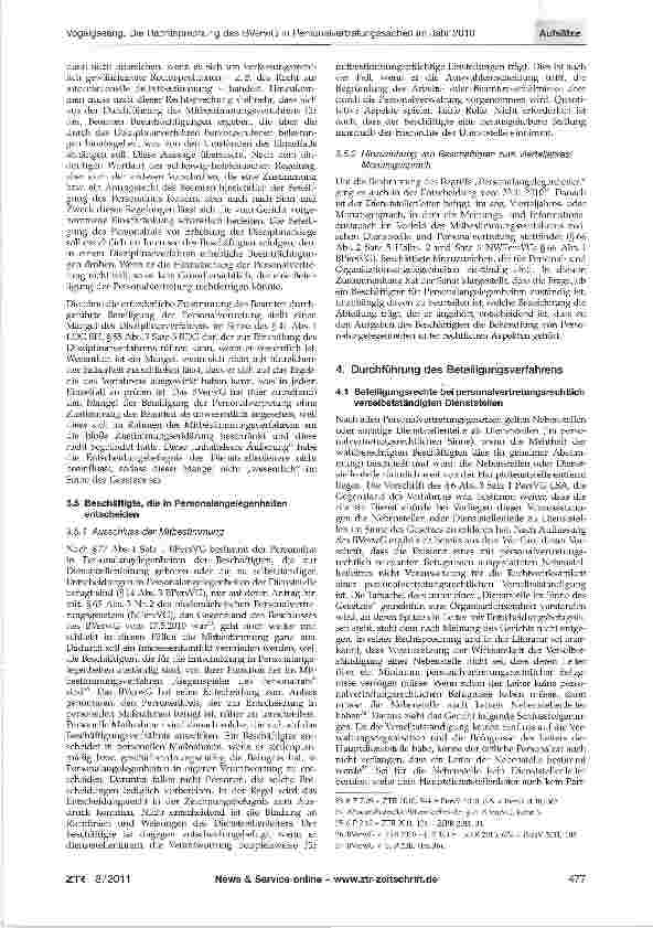 Vorschauseite 6: Die Rechtsprechung des Bundesverwaltungsgerichts in Personalvertretungssachen im Jahr 2010