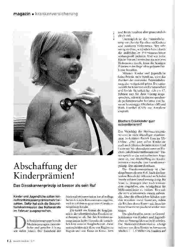 Vorschauseite 1: Abschaffung der Kinderprämien!
