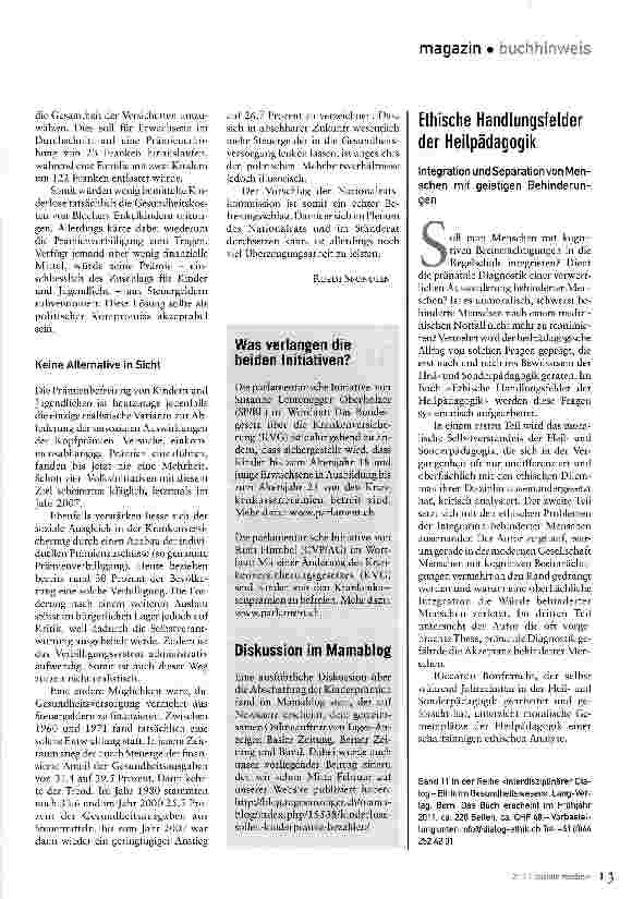 Vorschauseite 2: Abschaffung der Kinderprämien!