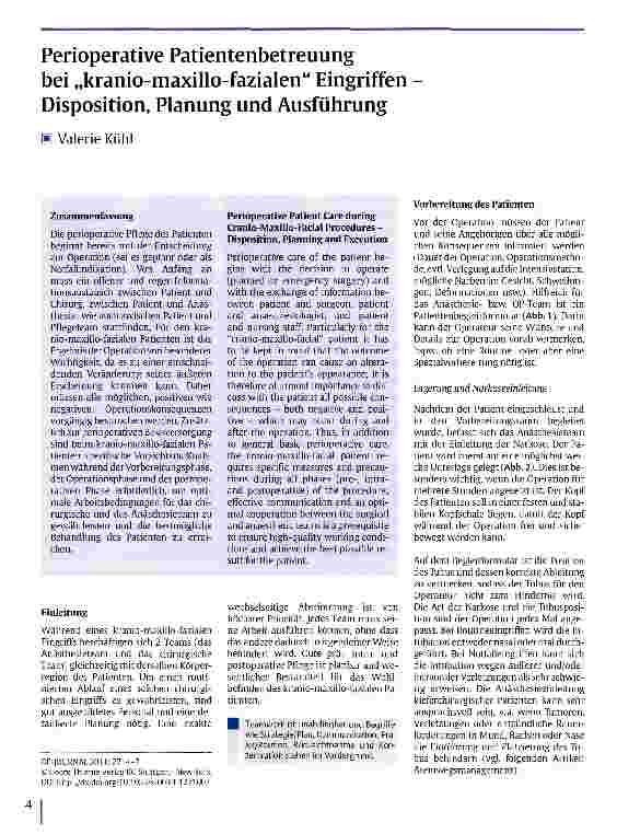Vorschauseite 1: Perioperative Patientenbetreuung bei „kranio-maxillo-fazialen EingriffenDisposition, Planung und Ausführung