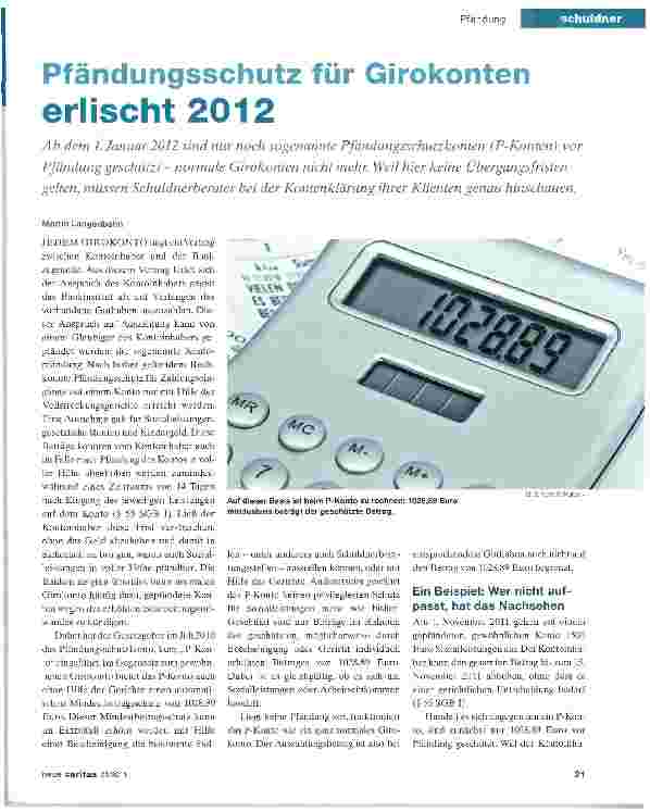 Vorschauseite 1: Pfändungsschutz für Girokonten erlischt 2012