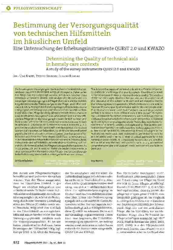 Vorschauseite 1: Bestimmung der Versorgungsqualität von technischen Hilfsmitteln im häuslichen Umfeld
