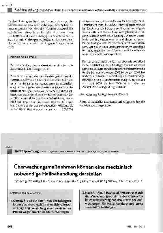 Vorschauseite 1: Überwachungsmaßnahmen können eine medizinisch notwendige Heilbehandlung darstellenWC § 1, § 192; AVB§1 Abs. 1, Abs. 2, Abs. 3, §2 Abs. 1, §4 Abs. 1, Abs. 6; BGB §307 Abs. 1 Satz 1…