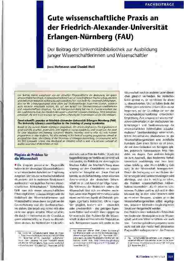 Vorschauseite 1: Gute wissenschaftliche Praxis an der Friedrich-Alexander-Universität Erlangen-Nürnberg (FAU)