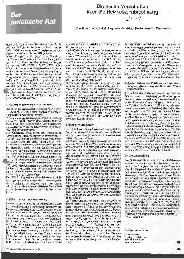 Vorschauseite 1: Die neuen Vorschriten über die Heizkostenabrechnung