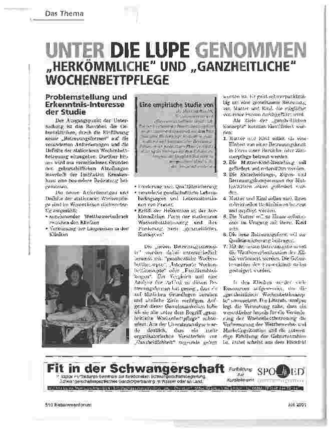 Vorschauseite 1: UNTER DIE LUPE GENOMMENHERKÖMMLICHE UND GANZHEITLICHE WOCHENBETTPFLEGE