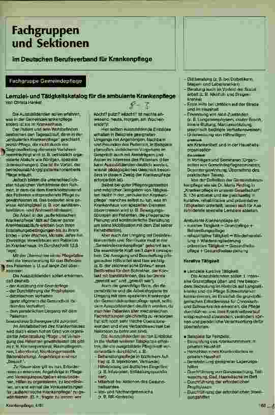 Vorschauseite 1: Lernzielund Tätigkeitskatalog für die ambulante Krankenpflege