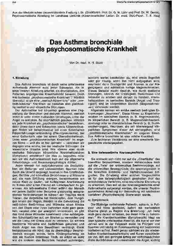 Vorschauseite 1: Das Asthma bronchiale als psychosomatische Krankheit