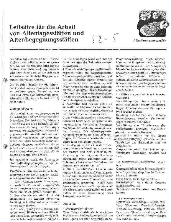 Vorschauseite 1: Leitsätze für die Arbeit von Altentagesstätten und Altenbegegnungsstätten