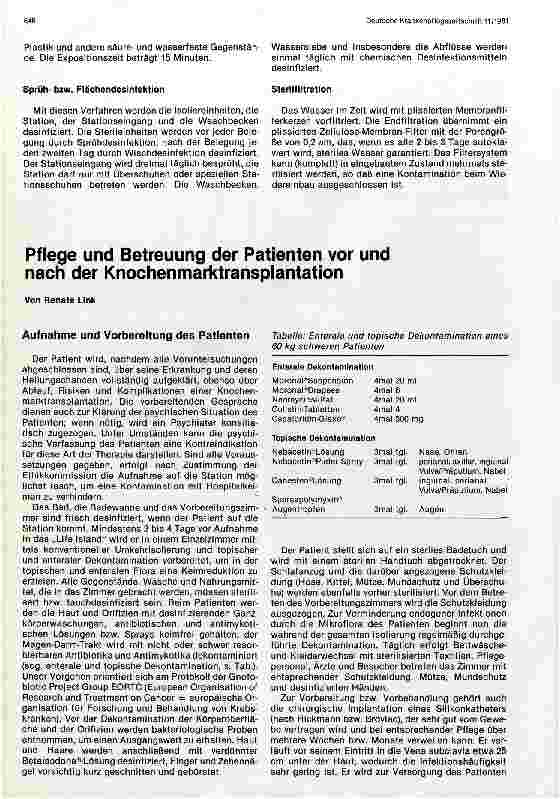 Vorschauseite 1: Pflege und Betreuung der Patienten vor und nach der Kochenmarktransplantation