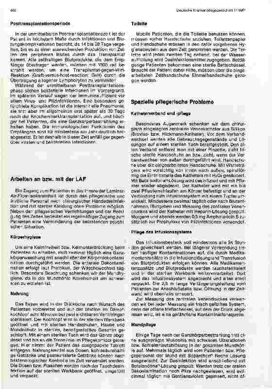 Vorschauseite 3: Pflege und Betreuung der Patienten vor und nach der Kochenmarktransplantation