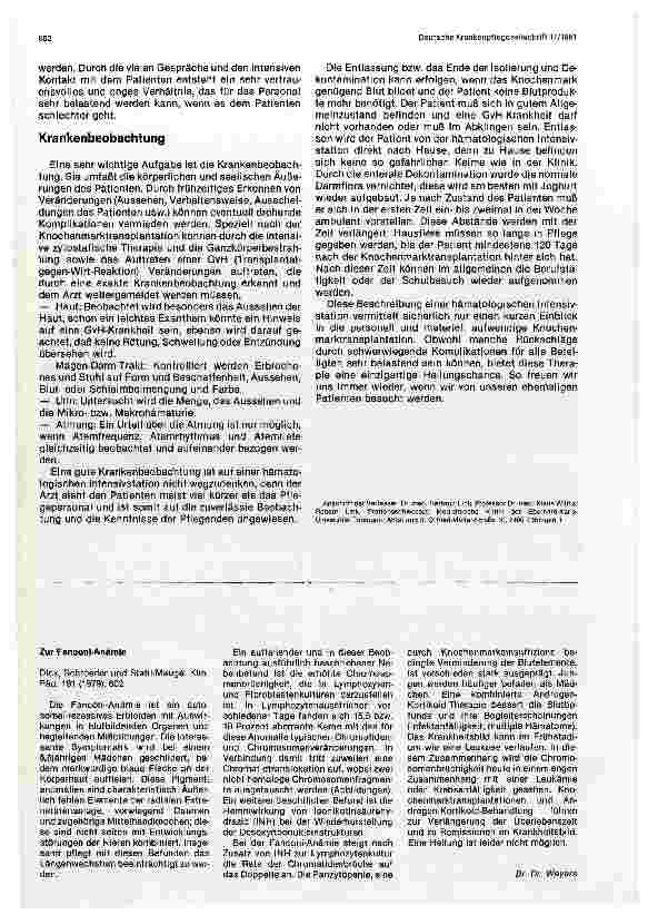 Vorschauseite 5: Pflege und Betreuung der Patienten vor und nach der Kochenmarktransplantation