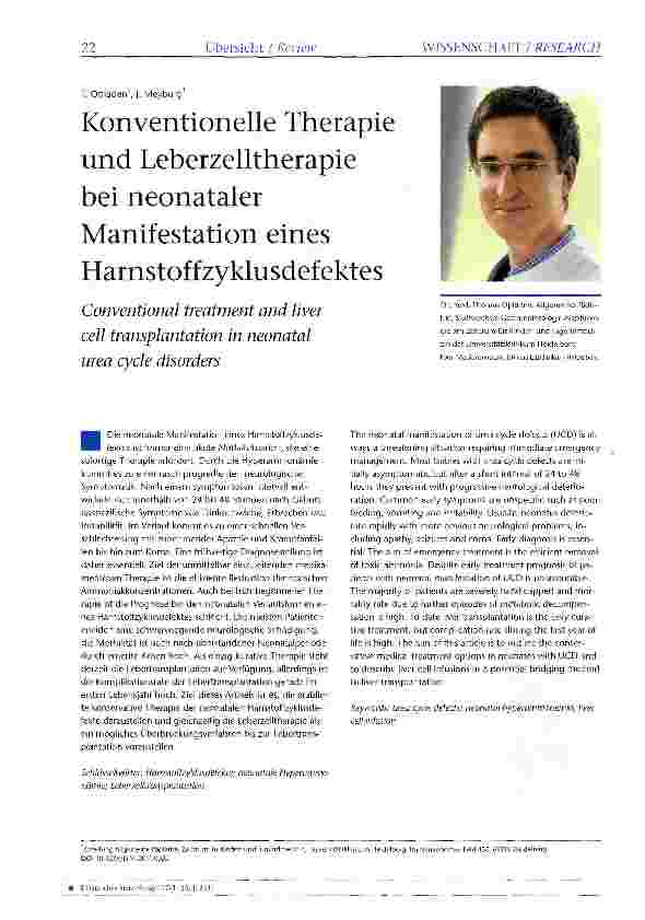 Vorschauseite 1: Konventionelle Therapie und Leberzelltherapie bei neonataler Manifestation eines Harnstoffzyklusdefektes