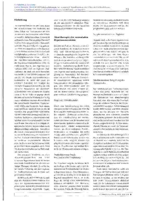 Vorschauseite 2: Konventionelle Therapie und Leberzelltherapie bei neonataler Manifestation eines Harnstoffzyklusdefektes