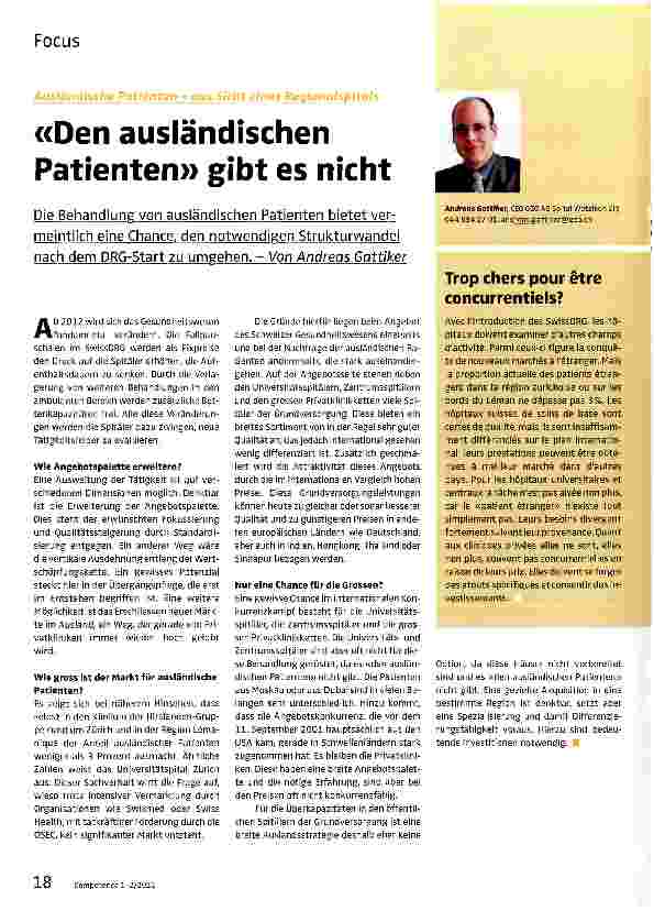 Vorschauseite 1: Ausländische Patienten - aus Sicht eines RegionalspitalsDen ausländischen Patienten» gibt es nicht