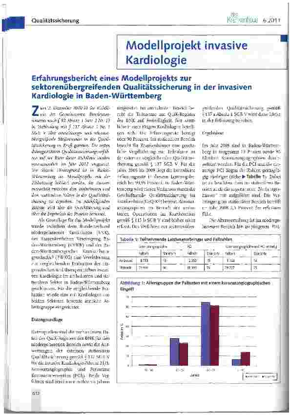 Vorschauseite 1: Erfahrungsbericht eines Modellprojekts zur sektorenübergreifenden Qualitätssicherung in der invasiven Kardiologie in Baden-Württemberg