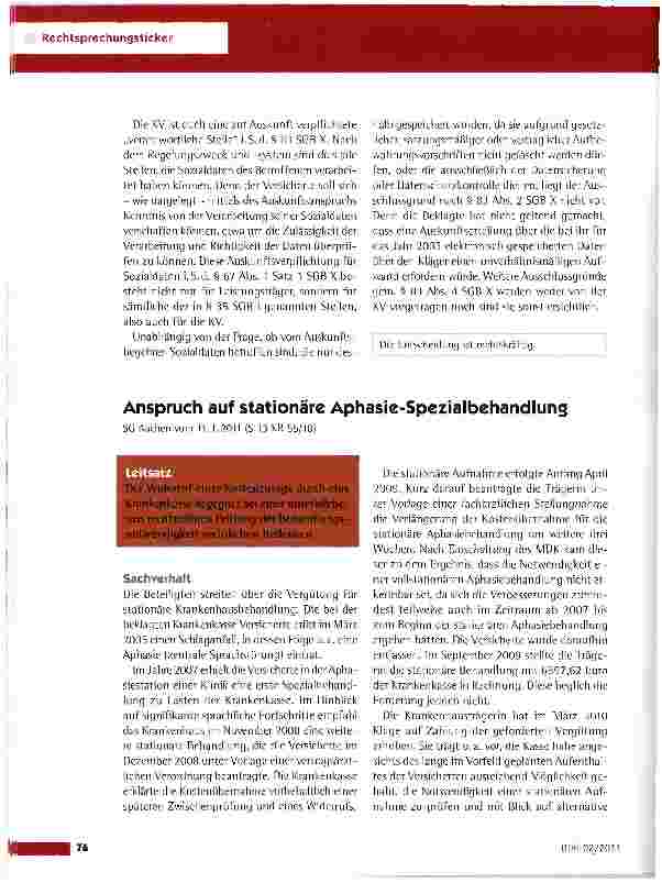 Vorschauseite 2: Auskunft über Sozialdaten bei der Kassenärztlichen Vereinigung (KV)BSGvom 2. 11. 2010 (B 1 KR 12/10 R)