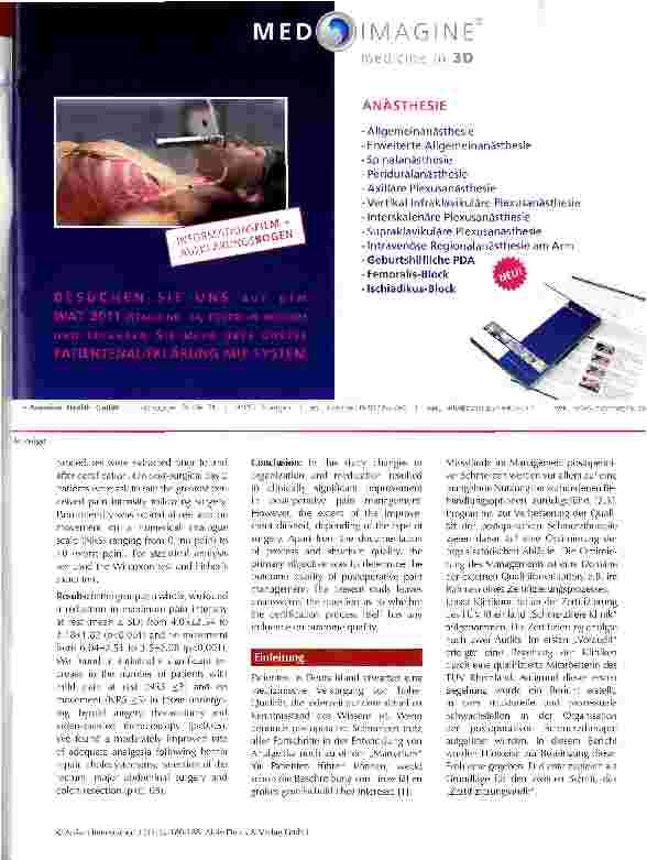 Vorschauseite 2: Lässt sich die Qualität der postoperativen Schmerztherapie durch Veränderungen derOrganisation und Medikation verbessern? Ergebnisse aus einem Zertifizierungsprozess
