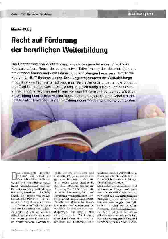 Vorschauseite 1: Recht auf Förderung der beruflichen Weiterbildung