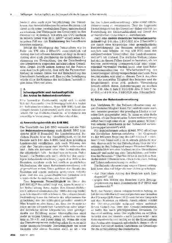 Vorschauseite 3: Auskunftspflicht und Schweigepflicht des Amtsarztes im Beamtenrecht