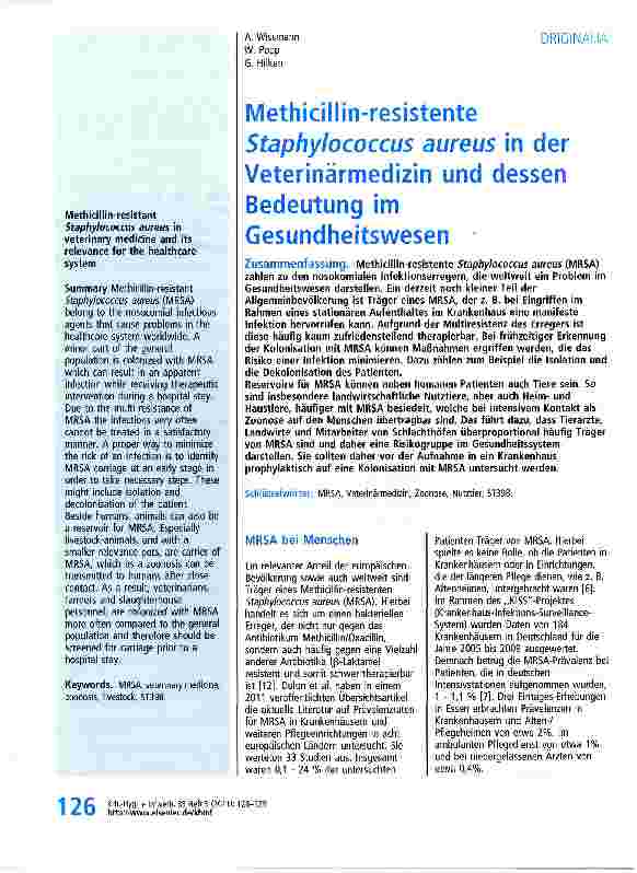 Vorschauseite 1: Methicillin-resistente Staphylococcus aureus in der Veterinärmedizin und dessen Bedeutung im Gesundheitswesen