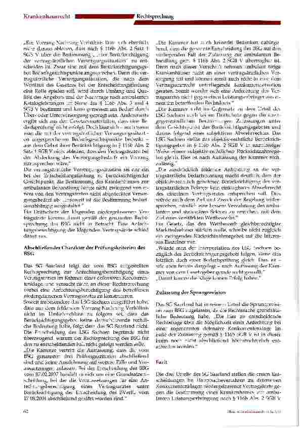 Vorschauseite 3: Keine Anfechtigungsberechtigung niedergelassener Vertragsärzte gegen die Bestimmung eines Krankenhauses zur ambulanten Leistungserbringung