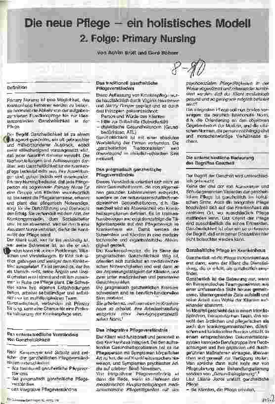Vorschauseite 1: Die neue Pflege - ein holistisches Modell 2. Folge: Primary Nursing