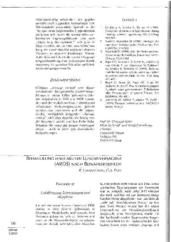 Vorschauseite 1: Behandlung eines akuten Lungenversagens (ARDS) nach Beinaheertrinken