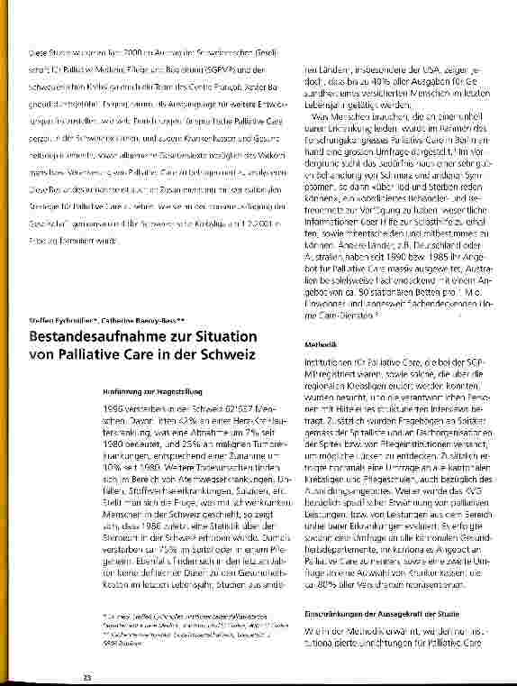 Vorschauseite 1: Bestandsaufnahme zur Situation von Palliative Care in der Schweiz