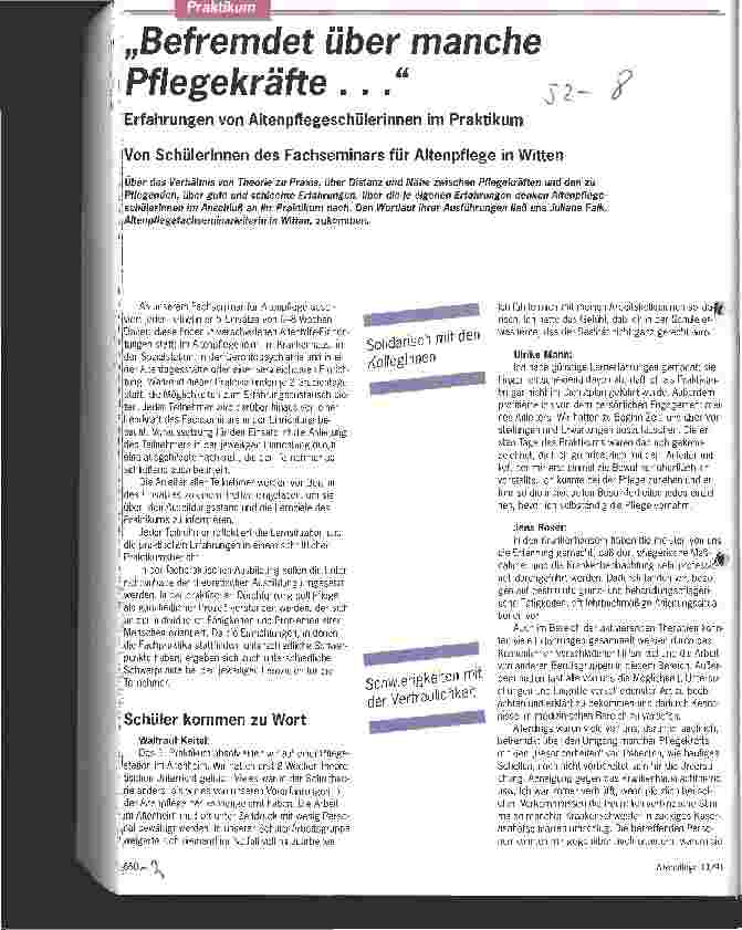 Vorschauseite 1: Befremdet über manche Pflegekräfte Erfahrungen von Altenpflegeschülerinnen im Praktikum