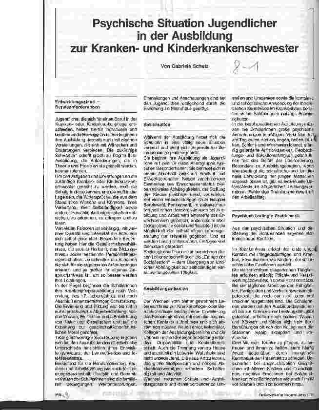 Vorschauseite 1: Psychische Situation Jugendlicher in der Ausbildung zur Krankenund Kinderkrankenschwester