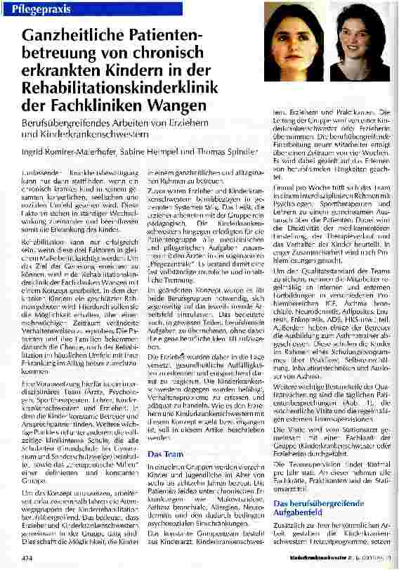 Vorschauseite 1: Ganzheitliche Patientenbetreuung von chronisch erkrankten Kindern in der Rehabilitationskinderklinik der Fachkliniken Wangen