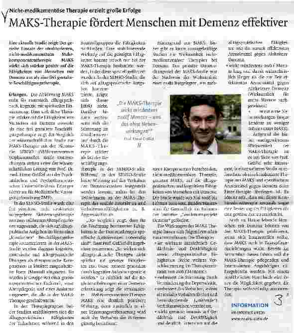 Vorschauseite 1: MAKS-Therapie fördert Menschen mit Demenz effektiver