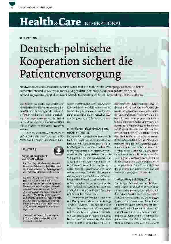 Vorschauseite 1: TELEMEDIZINDeutsch-polnische Kooperation sichert die Patientenversorgung