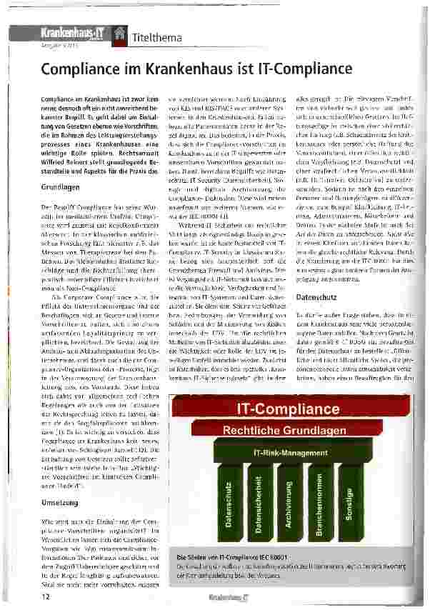 Vorschauseite 1: Compliance im Krankenhaus ist IT-Compliance