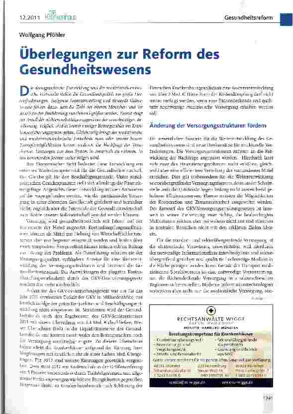 Vorschauseite 1: Überlegungen zur Reform des Gesundheitswesens
