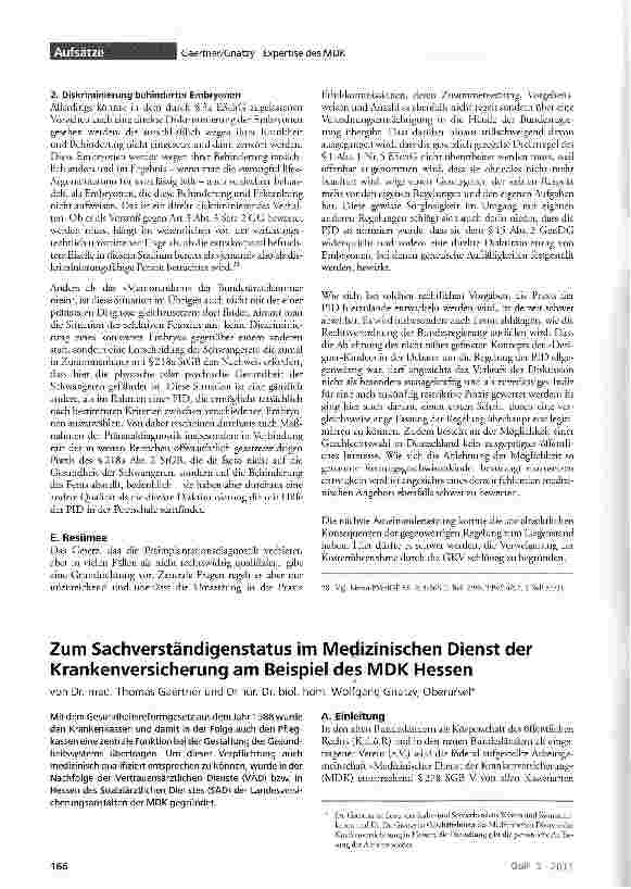 Vorschauseite 1: Zum Sachverständigenstatus im Medizinischen Dienst der Krankenversicherung am Beispiel des MDK Hessen
