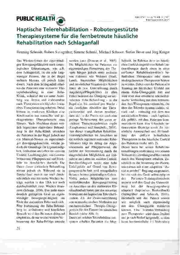 Vorschauseite 1: Haptische Telerehabilitation - Robotergestützte Therapiesysteme für die fernbetreute häusliche Rehabilitation nach Schlaganfall