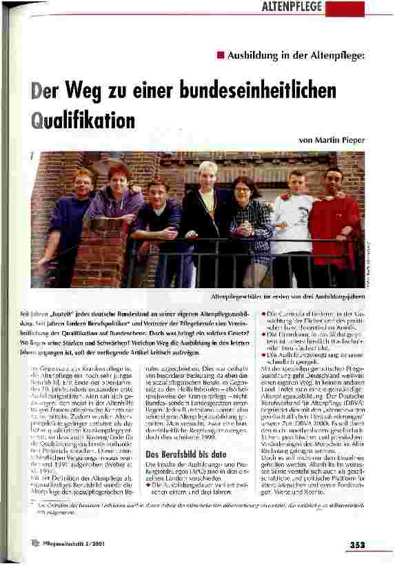 Vorschauseite 1: Der Weg zu einer bundeseinheitlichen Qualifikation Ausbildung in der Altenpflege