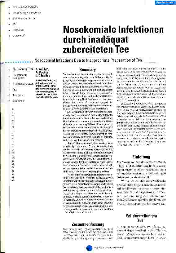 Vorschauseite 1: Nosokomiale Infektionen durch inadäquat zubereiteten Tee