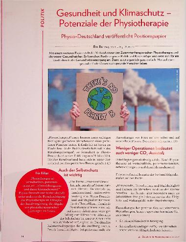 Vorschauseite 1: Gesundheit und Klimaschutz - Potenziale der Physiotherapie