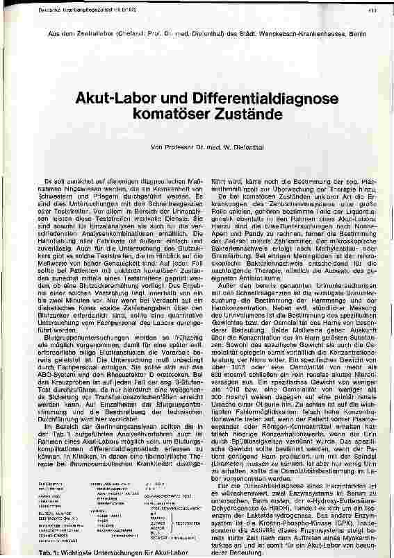 Vorschauseite 1: Akut-Labor und Differentialdiagnose komatöser Zustände