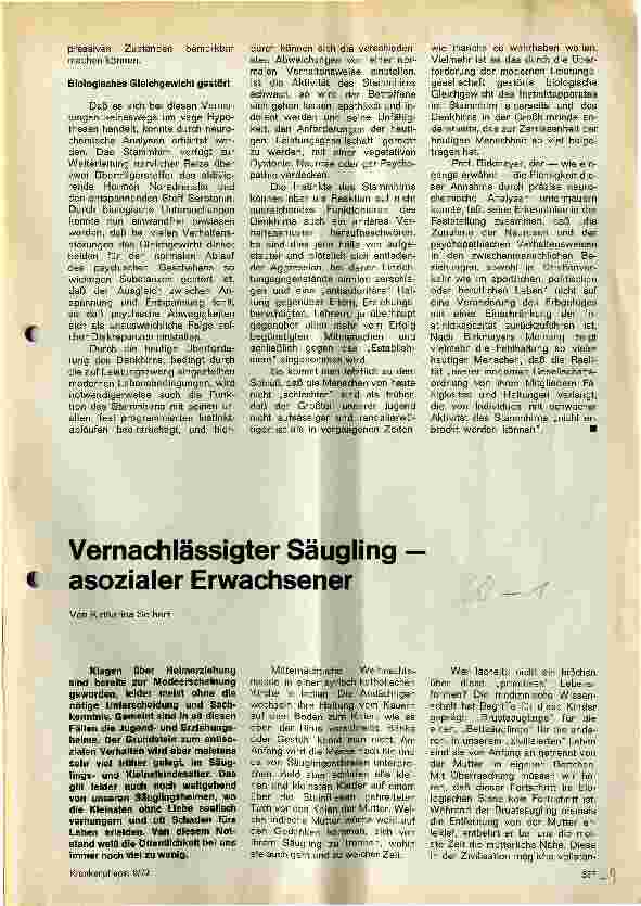 Vorschauseite 1: Vernachlässigter Säugling - asozialer Erwachsener