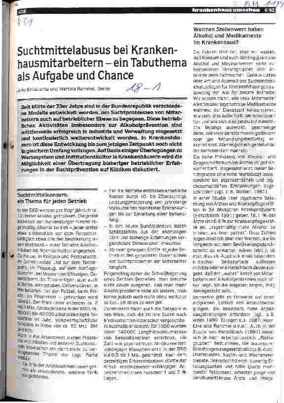 Vorschauseite 1: Suchtmittelabusus bei Krankenhausmitarbeitern - ein Tabuthema als Aufgabe und Chance