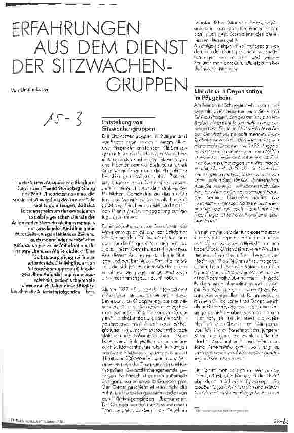 Vorschauseite 1: Erfahrungen aus dem Dienst der Sitzwachen-Gruppen