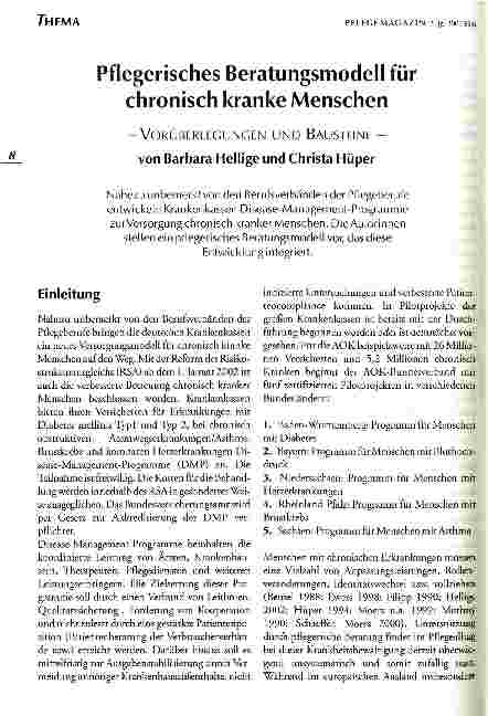 Vorschauseite 1: Pflegerisches Beratungsmodell für chronisch kranke Menschen Vorüberlegungen und Bausteine
