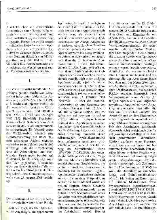 Vorschauseite 2: Vorsätzliches Betreiben einer Apotheke ohne die erforderliche Erlaubnis LG Bielefeld, Urteil vom 25. April 2002