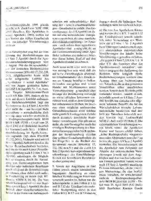 Vorschauseite 6: Vorsätzliches Betreiben einer Apotheke ohne die erforderliche Erlaubnis LG Bielefeld, Urteil vom 25. April 2002