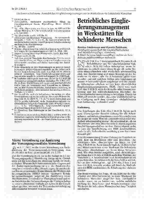 Vorschauseite 1: Betriebliches Eingliederungsmanagement in Werkstätten für behinderte Menschen