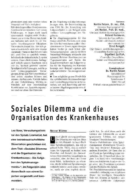 Vorschauseite 1: Soziales Dilemma und die Organisation des Krankenhauses